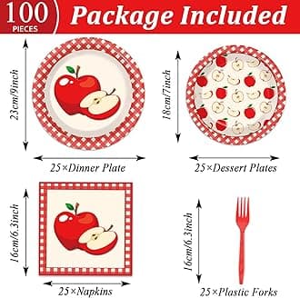 Qyeahkj 100 Pcs Apple Party Supplies Back to School Plates and Napkins Fruit Themed Decorations Apple Birthday Tableware Set Disposable Dinnerware Decor Serves 25 Guests