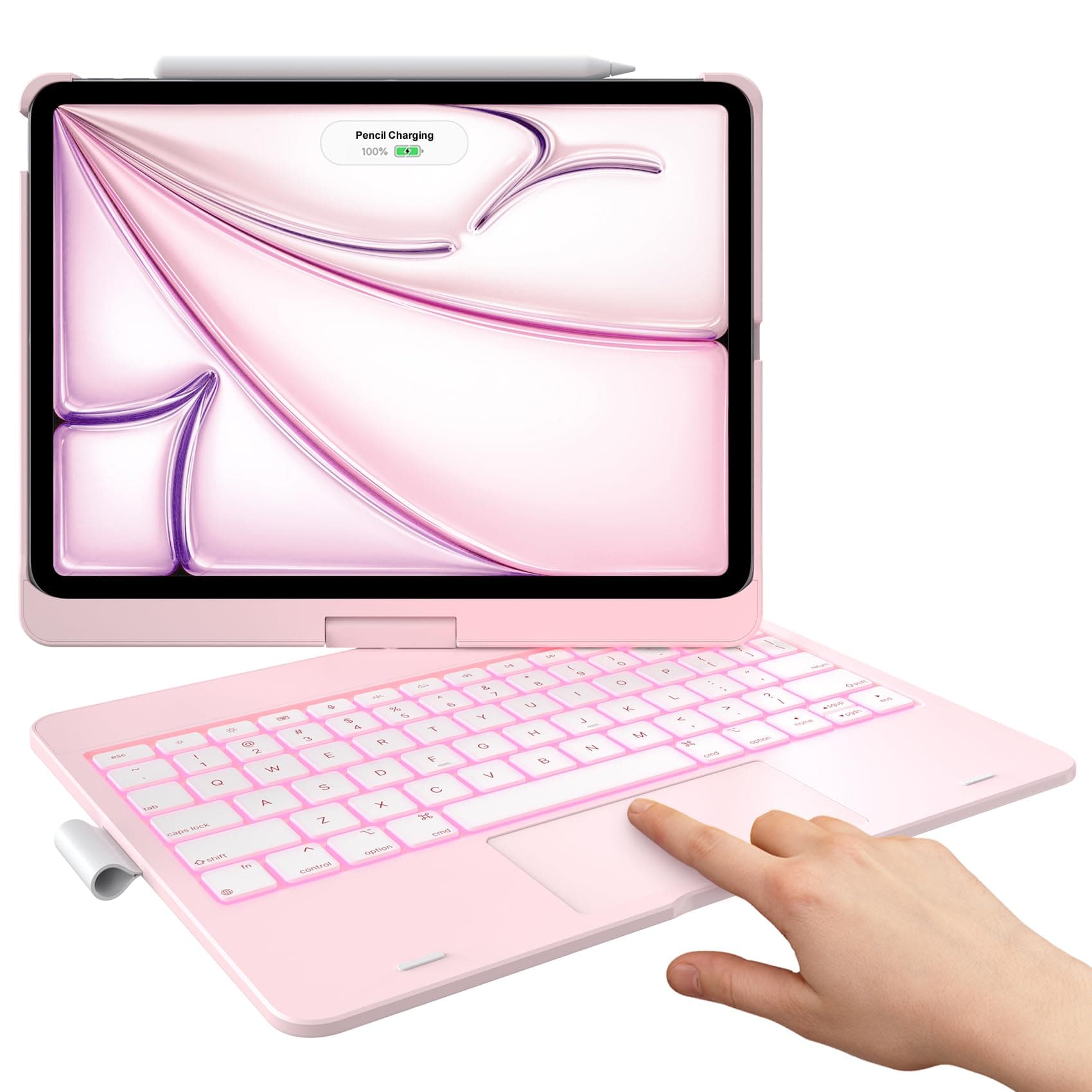 Touch Keyboard Case for iPad Air 11-inch(M4/M3/M2, 2026/2025/2024) & iPad Pro 11(4th/3rd/2nd/1st Gen),Multi-Touch Trackpad,11-Color Backlight,360°Rotatable for iPad Air 5/4th Gen,Light Pink