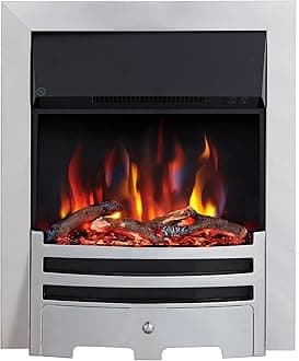 Verona 16’’ Fireplace Insert, 2000W Heater, Chrome Trim, Bauhaus Fret, 9 Colour Flame Effect, Remote Control