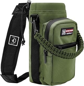 NATURE PIONEOR Water Bottle Holder with Adjustable Strap - 26/32/36/40/46/64oz Insulated Water Bottle Sling Carrier with Paracord Handle & 2 Pockets, Outdoor Sports, Hiking, Camping, Gym