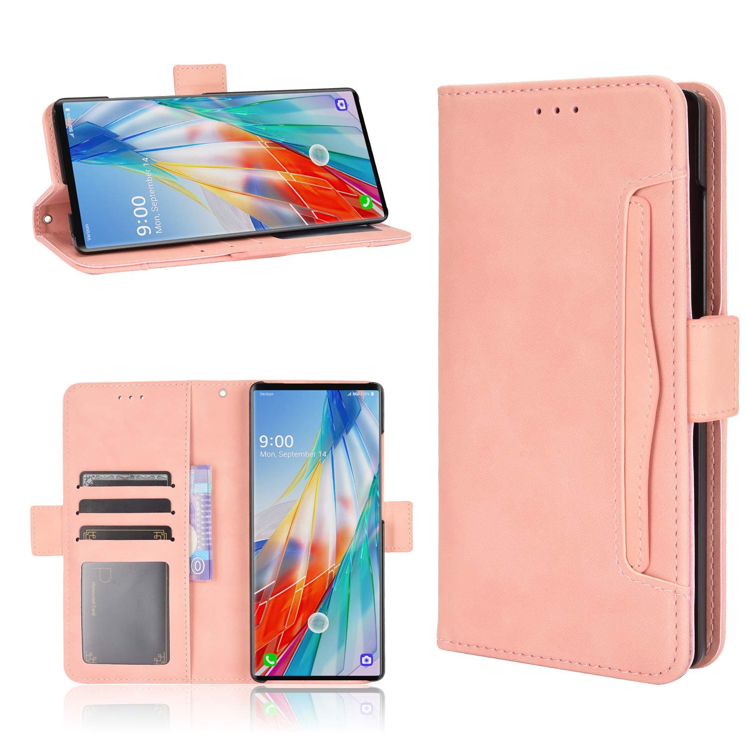 QiongNi Case for LG Wing 5G Case Cover,Case for Case for LG LMF100TMK Wing 5G / LMF100VM1 LMF100EMW LMF100VMY LMF100N Case Flip Pu Leather Cover Pink