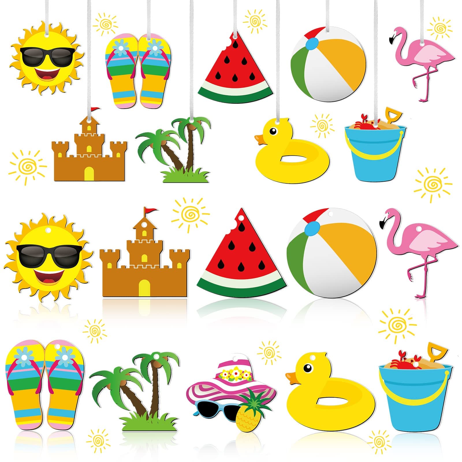 Summer Tree Decorations Felt Hanging Ornaments Hawaii Hanging Decor Beach Watermelon Sun Ball Hat Sunglasses Decorations for Party Supplies(30 Pcs, Summer Style)