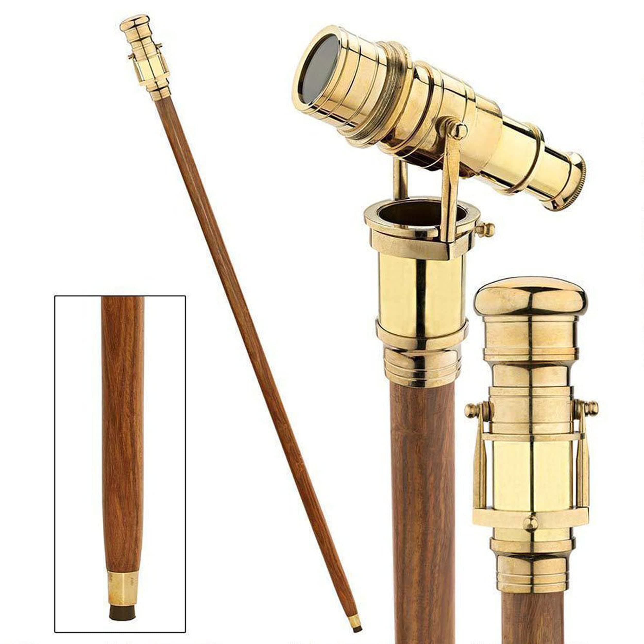 5MOONSUN5's Brass Walking Stick Vintage Handle Victorian Telescope Head Foldable Steampunk Accessories Wooden Walking Stick Cane for Men and Women