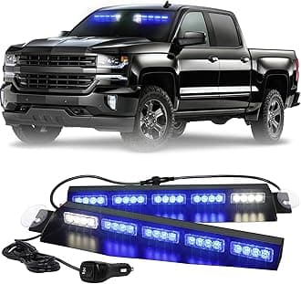 34 inch Blue Emergency Visor Lights Bar Interior Front Windshield Strobe Lights 40 LED Warning Safety Flashing Hazard Light w/White Take Down for firefighter Police Vehicles Trucks