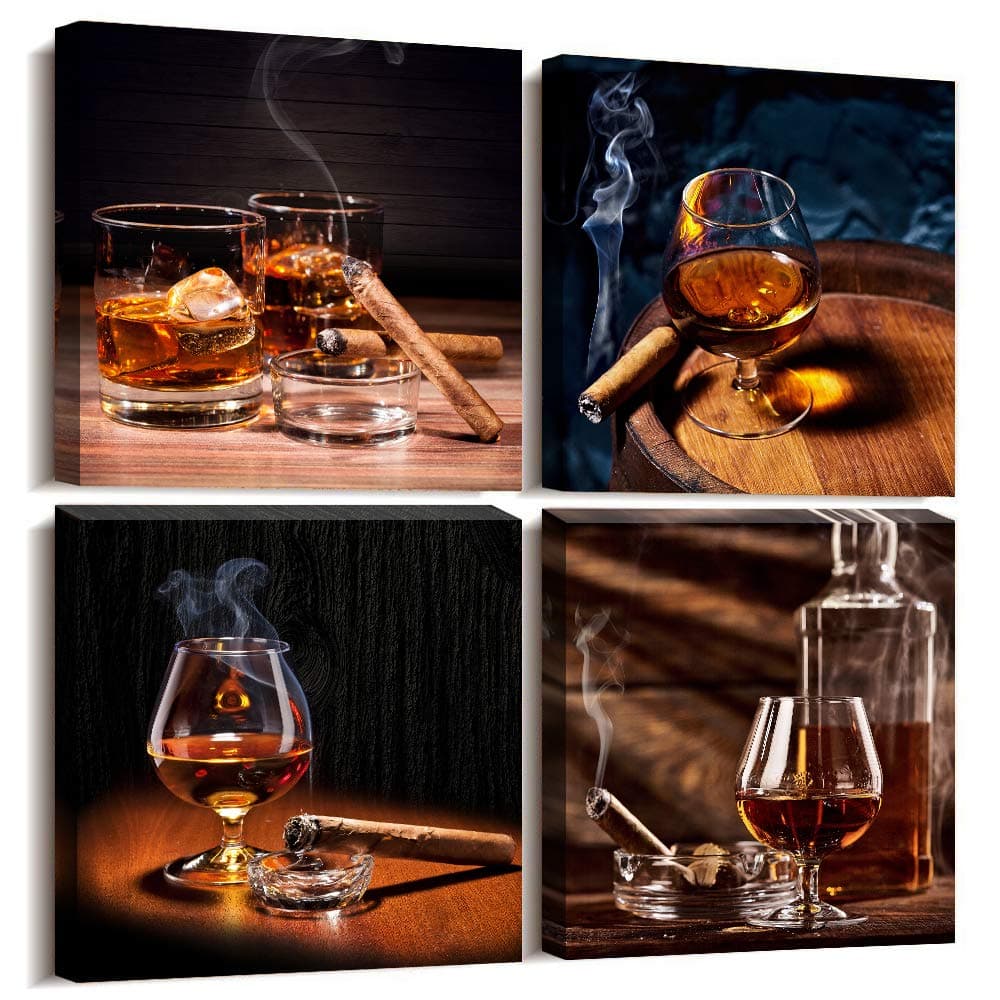 Canvas Wall Art for Kitchen Canvas Prints Artwork Dining Room Wall Decor modern Life Wine glass Picture Watercolor painting 4 Pieces Framed family restaurant wall decorations bar Home Decor Works