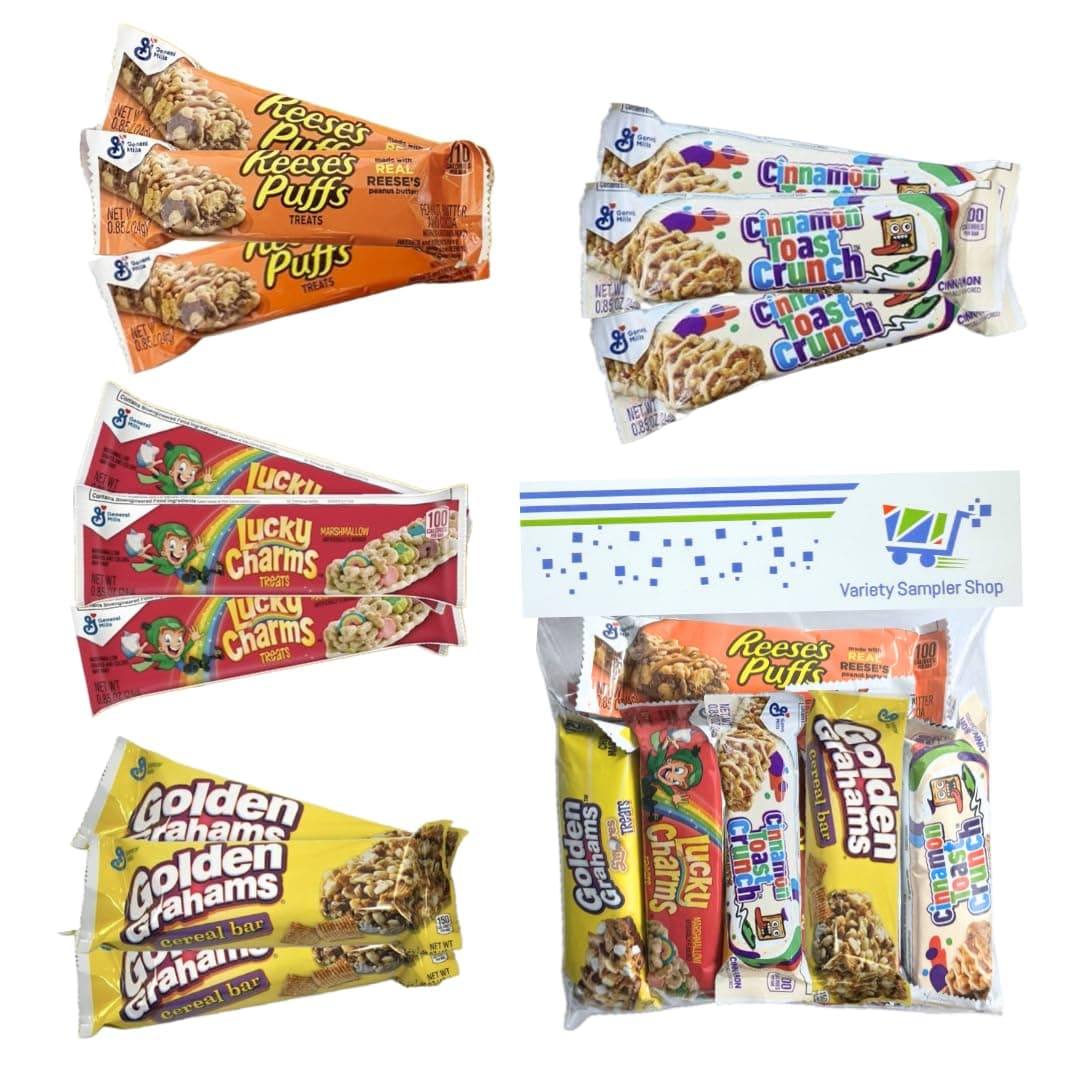 Breakfast Cereal Bars Variety Pack - (12) Cereal Treat Bars - Individually Wrapped Granola Bars - Variety of Snack Bar Treats