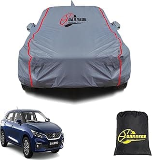 GARREGE Car Cover for Maruti Baleno Waterproof All Weather, Outdoor Full Cover Rain Sun UV Protection with Inner Side Ultra Soft Cotton 3 Layers with Blue Piping and Mirror with Anteena Packet