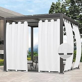 Outdoor Curtains Waterproof Windproof Weatherproof Curtain for Patio, Cabana, Porch, Pergola and Gazebo, Grommet Top and Tab Bottom Drape, 1panel, 54x84 inch, White