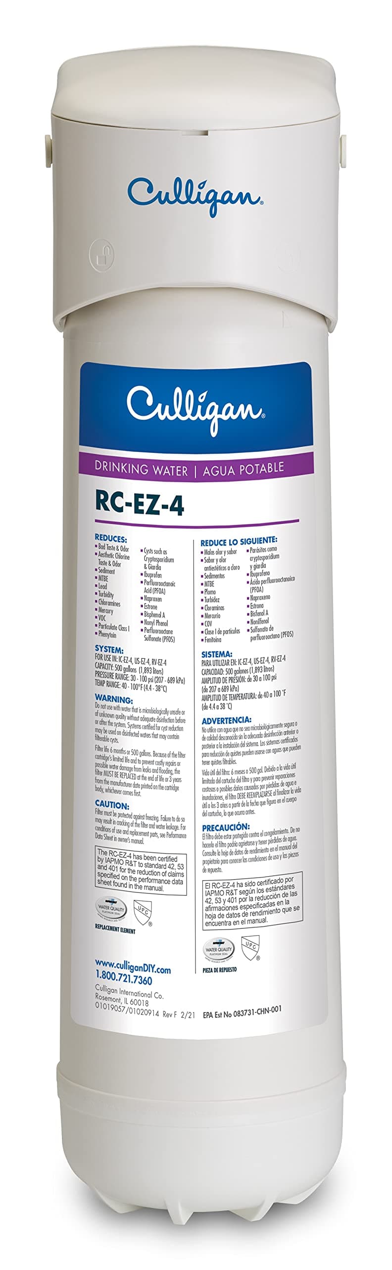 Culligan US 4 EZ-Change Under Sink Water Filtration System with Dedicated Faucet and Premium Filter for Clean Drinking Water, Single Unit, Chrome