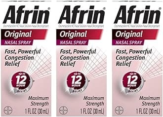 Afrin Original Maximum Strength 12 Hour Nasal Congestion Relief Spray - 3 bottles, 1 FL OZ (30mL) each. Total 3 FL OZ (90 mL)