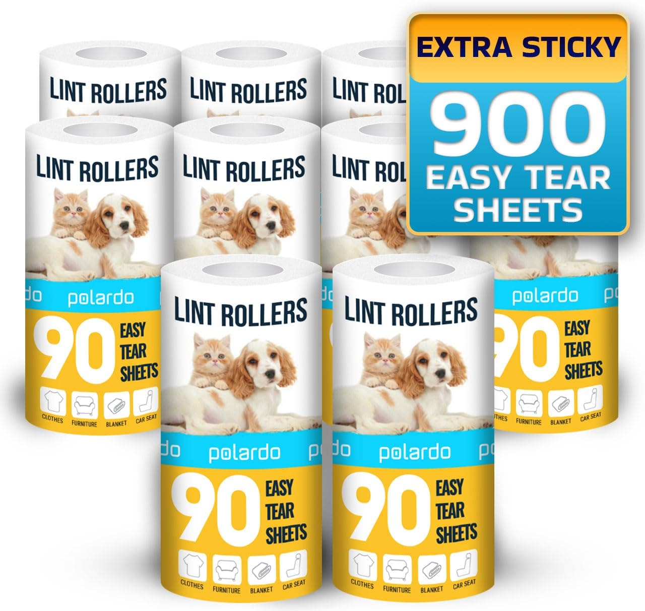 Lint Rolls, 900 Self Adhesive Sheets, 10 Spare Rolls, Only 10 Pieces Refills Pet Hair Removal Agent for Clothes Furniture, Sofas, Carpets, Dog Hair Removal