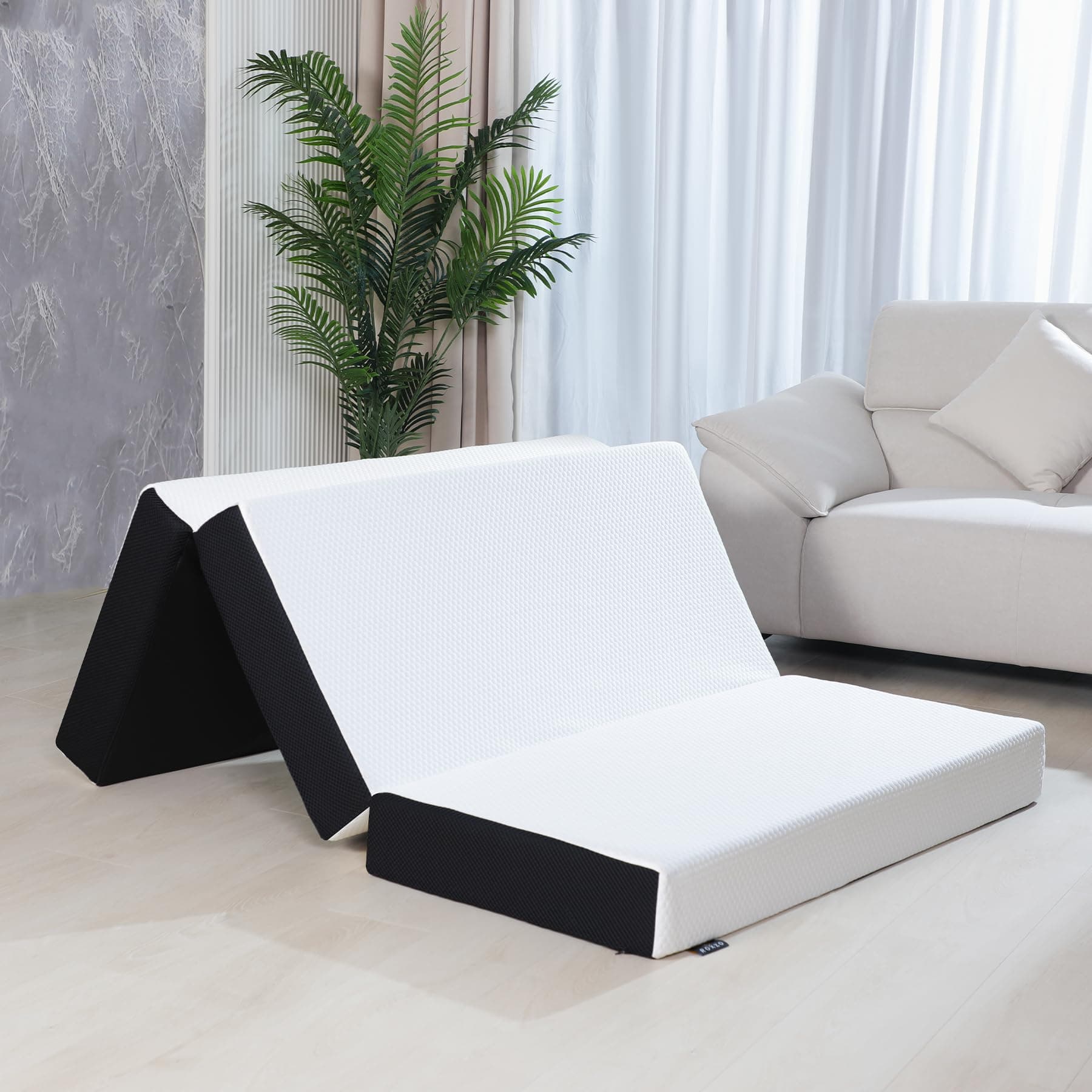 Roxzo Folding Mattress,Tri-fold Memory Foam Mattress Topper with Washable Cover,Foldable Mattress Topper for Camping, Road Trip,Guest