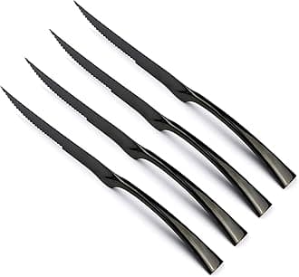 4-Pieces 18/10 Stainless Steel Serrated Sharp Steak Knife Set, Mirror Polishing Black