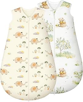 Yukkidds Baby Sleeping Bag 1.5 TOG 100% Cotton Fabric Toddler Sleep Bag 2 Pack for Infant 12-18 Months Unisex Baby Beige Elephant