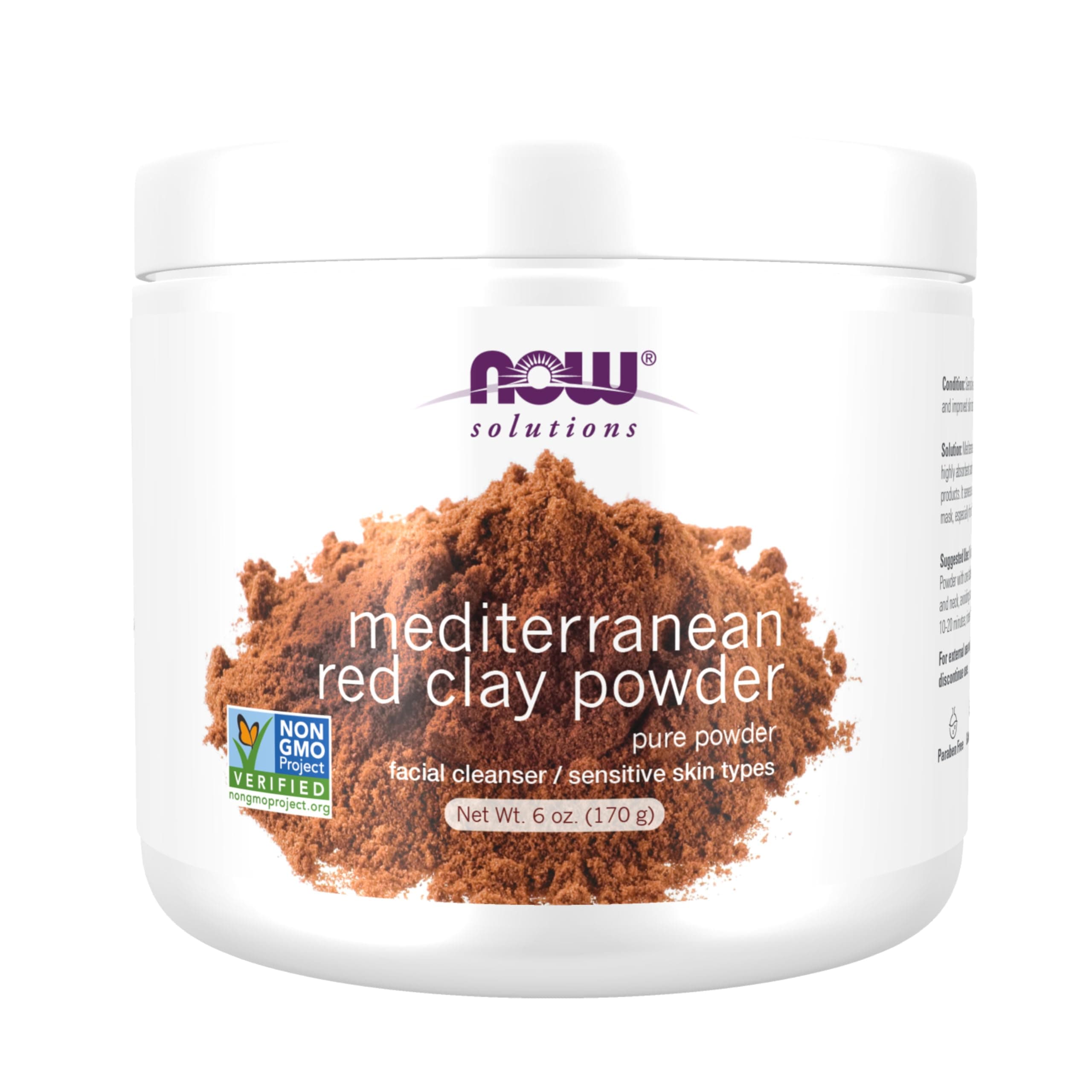 NOW Solutions, Mediterranean Red Clay Powder, Pure Powder for Sensitive Skin Facial Mask, 6-Ounce