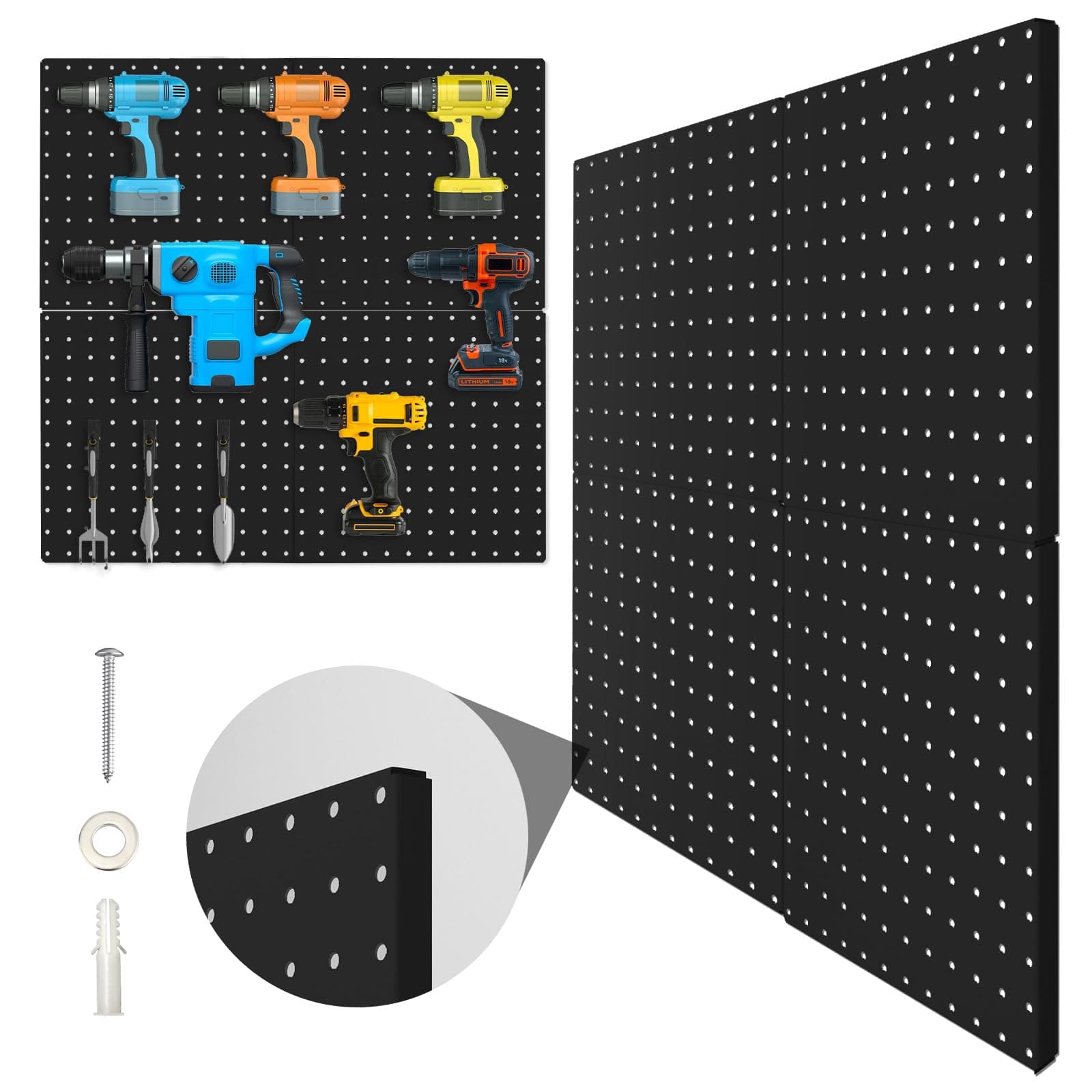 Hogurity Peg Board, 4 Pack Metal Pegboard Panels Black Pegboards Wall Organizer with Bent Frame Large Heavy Duty Peg Board for Walls Home, Garage Tool Storage, Office Organization, Craft Room, Kitchen