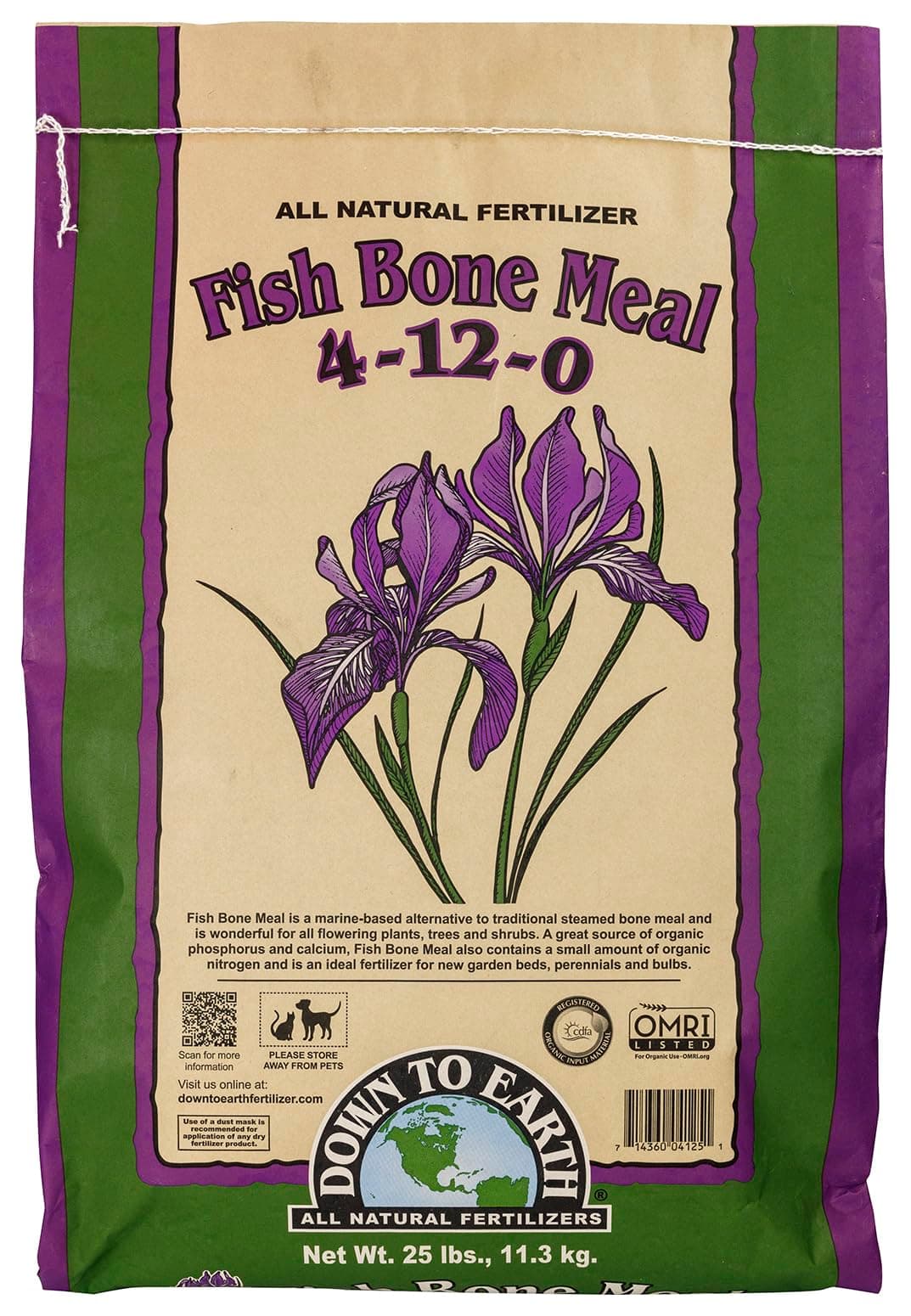 Down to Earth Organic Fish Bone Meal Fertilizer Mix 4-12-0, 25 lb