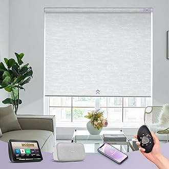 Graywind Motorized Roller Shades 100% Blackout Free Stop Window Shades Cordless Wireless Remote Control Window Roller Blinds with Valance for Smart Home and Office, Customized Size, Jacquard White