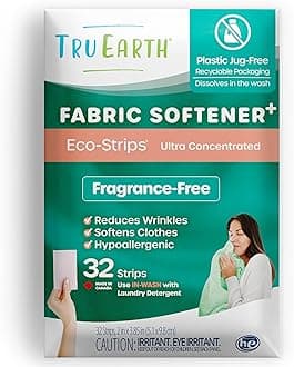 Tru EarthFabric Softener Strips for Washing Machine, Alternative to Fabric Softener Liquid and Pods, Unscented Fragrance Free, Up to 64 Loads Per 32-Count