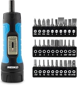 Neiko 10574A 1/4” Drive Torque Wrench Screwdriver Set | 30 Pieces of S2 Steel Philips, Hex, Slotted, and Torx Bits | 10 to 60 Inch-Pounds Torque Adjustment Range | Firearms Accurizing and Gunsmithing