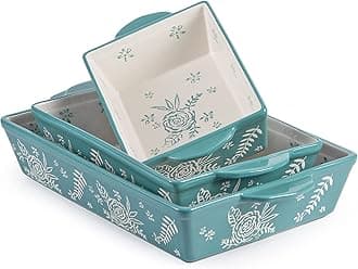 Wisenvoy Baking Dish Casserole Dish Ceramic Lasagna Pan, 3-Piece Bakeware Sets, nonstick, stackable, for oven, for baking casserole, Rose pattern, Baking Set Baking Dish Set