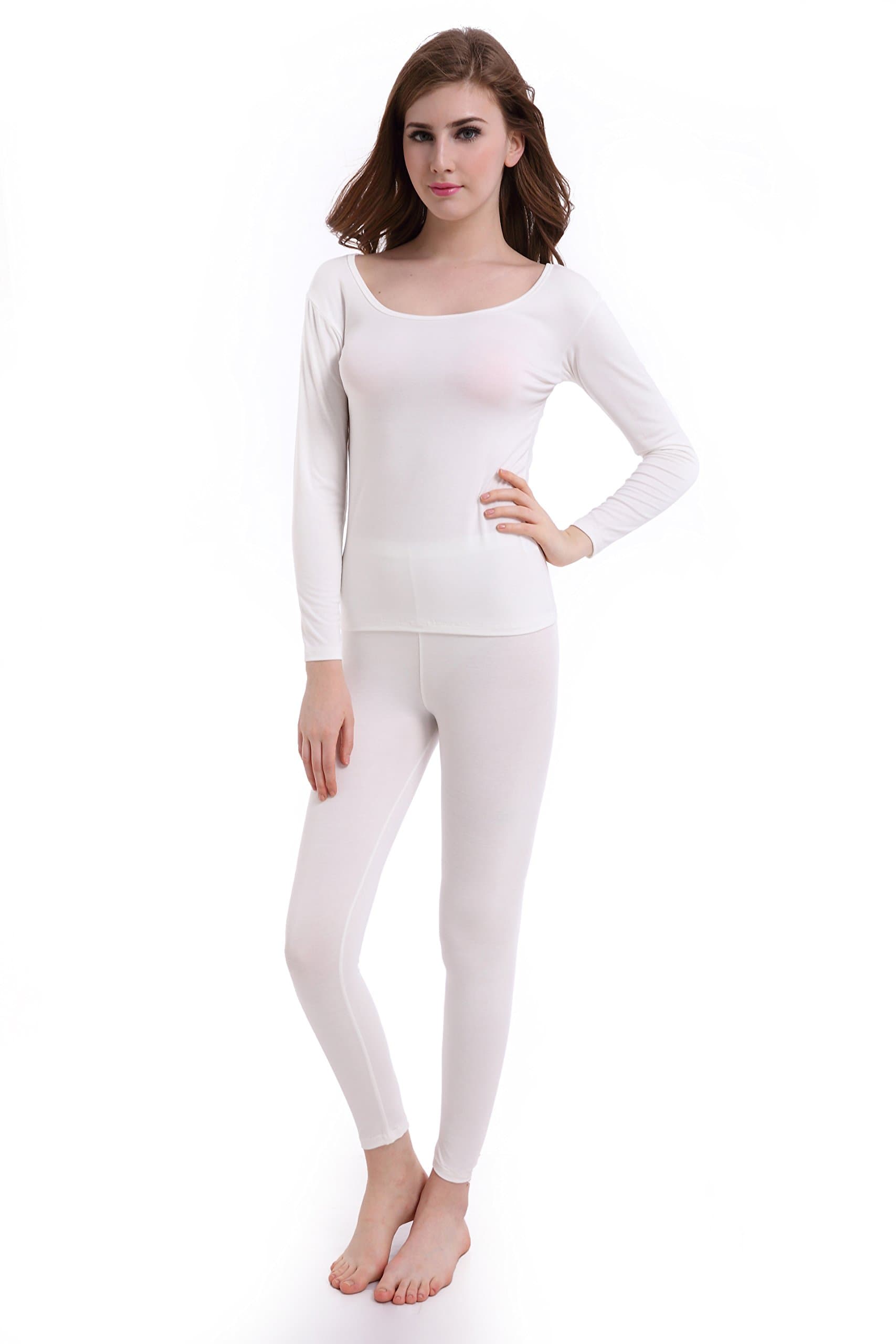 Womens Thermal Underwear Set Ultra Thin Crew Neck Base Layer Stretch Long Johns