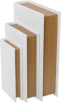 Modern Linen and Wood Decorative Faux Book Boxes Set of 3-13",10",8" - White