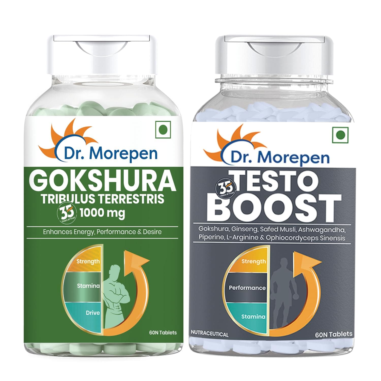 DR. MOREPEN Gokshura- 60 Tablets + Testo Boost for Men- 60 Tablets + Natural & Pure Shilajit Resin- 15gm