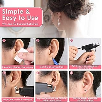 Professional Ear Piercing Gun Kit, Reusable Piercing Gun with Stainless Steel Piercing Earrings Studs, Crystal Earrings for At Home Salon Earlobe Cartilage Helix Tragus Piercing Tool Kit