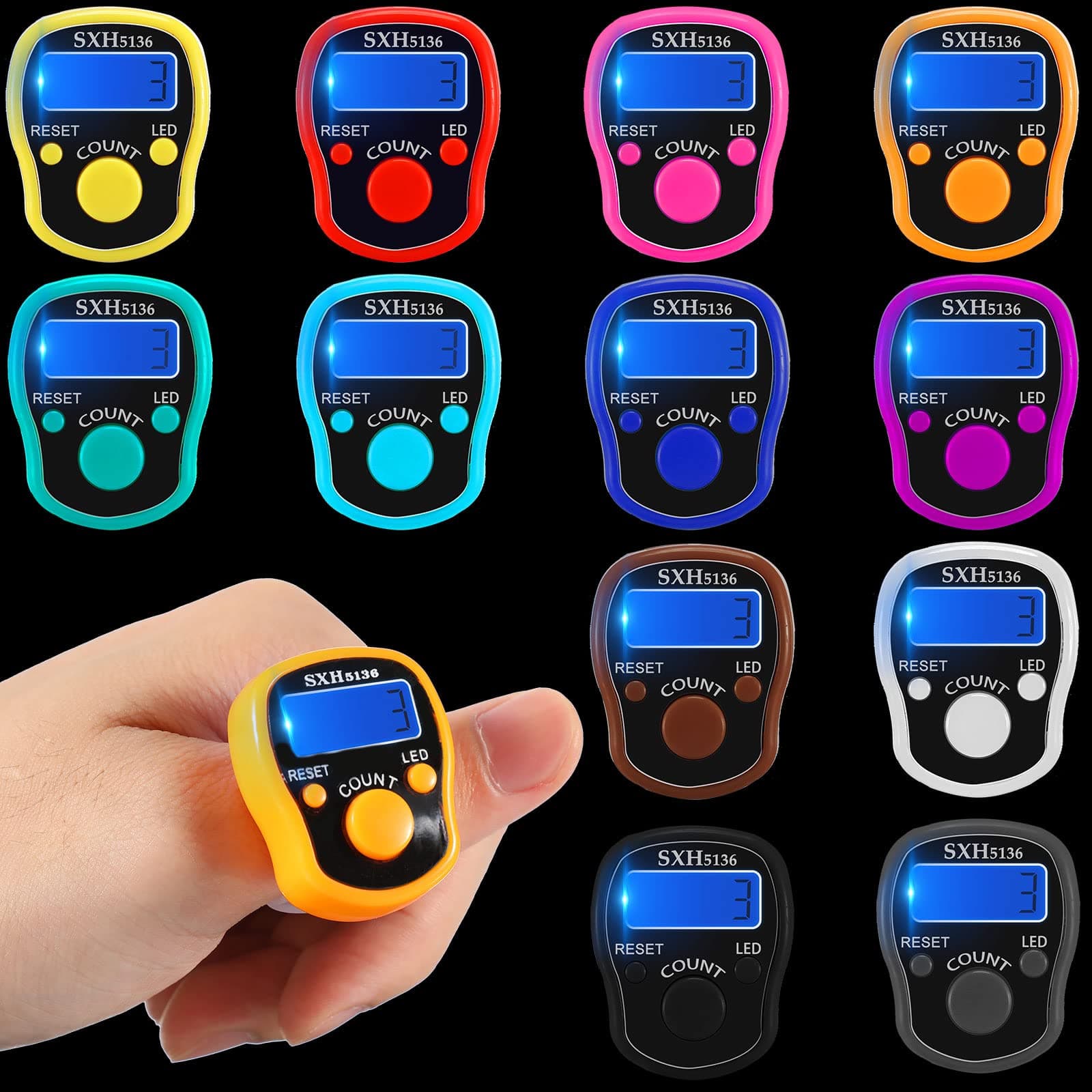 Macarrie LED Finger Tally Counter Clicker LCD Digital Electronic Tasbeeh Counter Finger Hand Counter with Ring Handheld Resettable Digits Display for Muslims Tracker Golf Lap