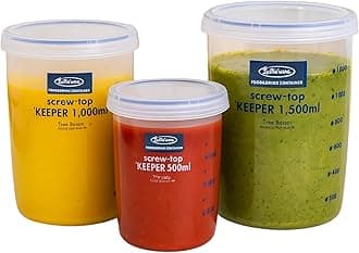 LSX 219 Screw Top Keeper Round Food Container with Calibration 3-Piece B-2274/2275/2276AA Nesting Set, 17/33.8/50.7-Ounce, Blue