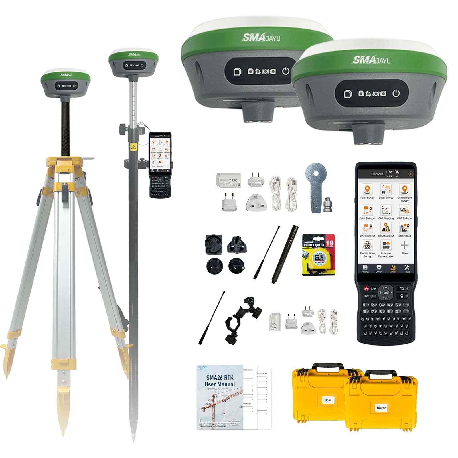 SMA26 Plus GNSS Receivers Base&Rover RTK GPS Land Survey Equipment with Permanent Survey Software, 1cm Accuracy, PPP/NTRIP/UHF Radio/BT Connectivity,IP67 Waterproof, Ideal for Construction and Mapping