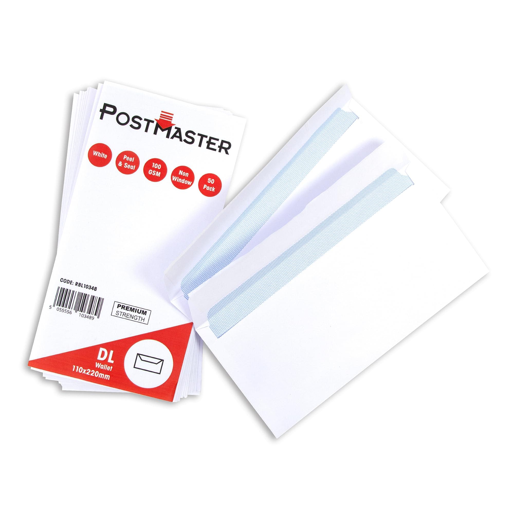 Postmaster Envelopes DL Peel & Seal 100GSM White Paper - 50 Pack