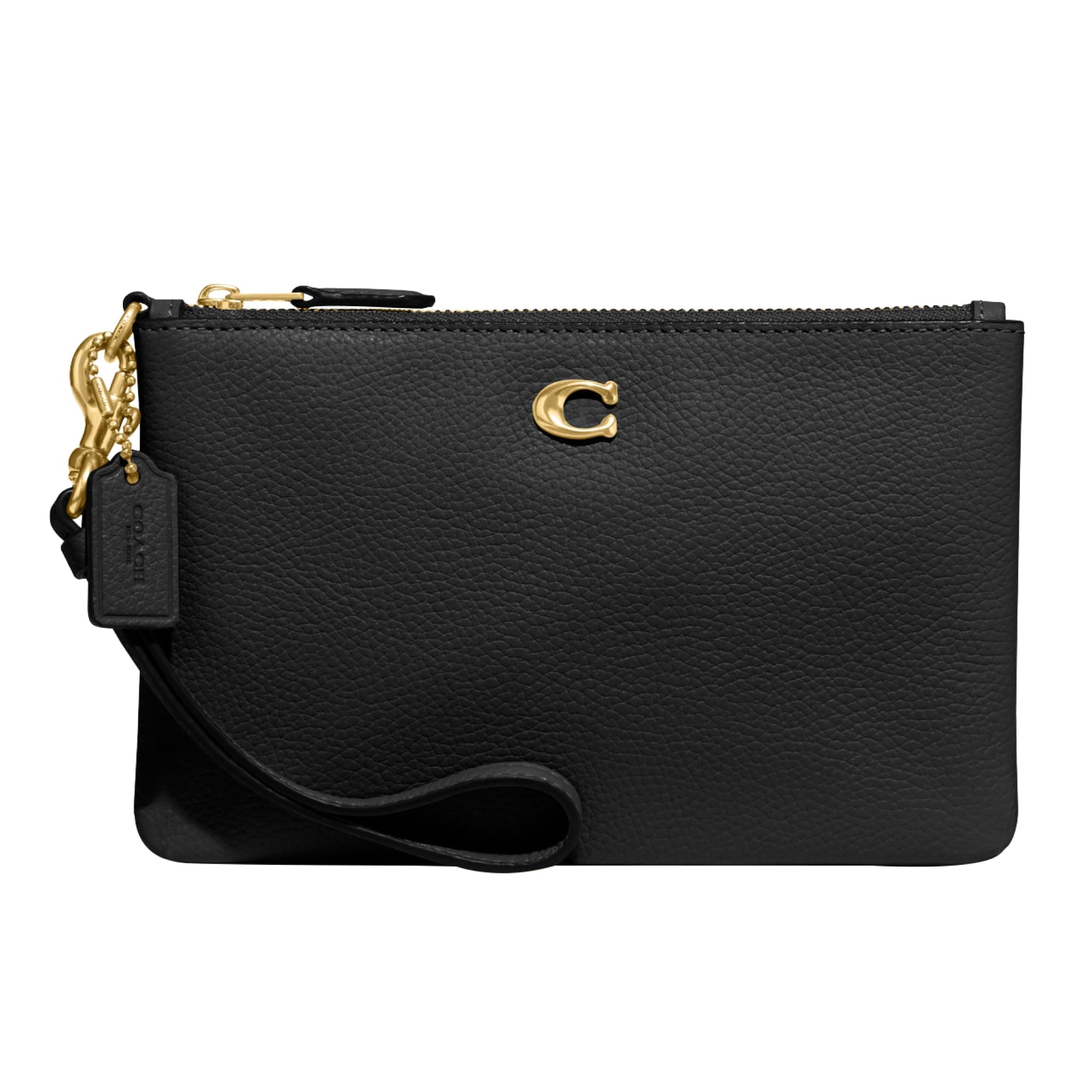 COACH Polished Pebble Small Wristlet Black One Size, Black, One Size, Black, Free size
