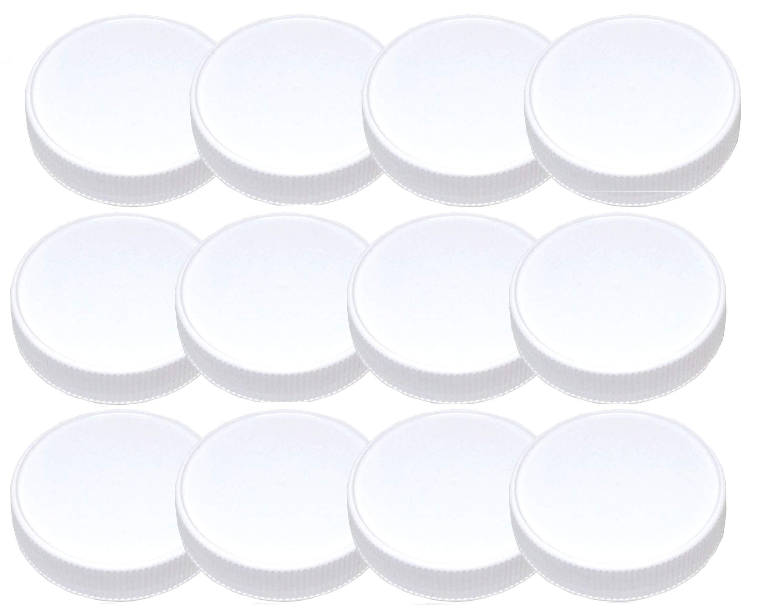 Jarming Collections Plastic Mason Jar Lids - Regular Mouth Mason Jar Storage Lids, Reusable Leak Proof Colored Caps, Covers 2.75 Inch Mouth Glass Mason Jars, Set of 12 (White)