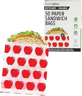 Lunchskins Paper Sandwich Bags – 50 Count | Sealable, Recyclable & Grease-Resistant Disposable Snack Bags for Kids & Adults | Self-Adhesive Closure for Freshness – Eco-Friendly On-the-Go Food Storage
