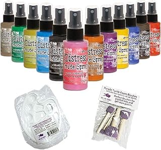 Ranger Tim Holtz Distress Oxide Spray Set # 3 New Spring 2019 Colors, 12 Bottle Bundle Including Bonus Mixing Tray and Foam Paint Dobbers