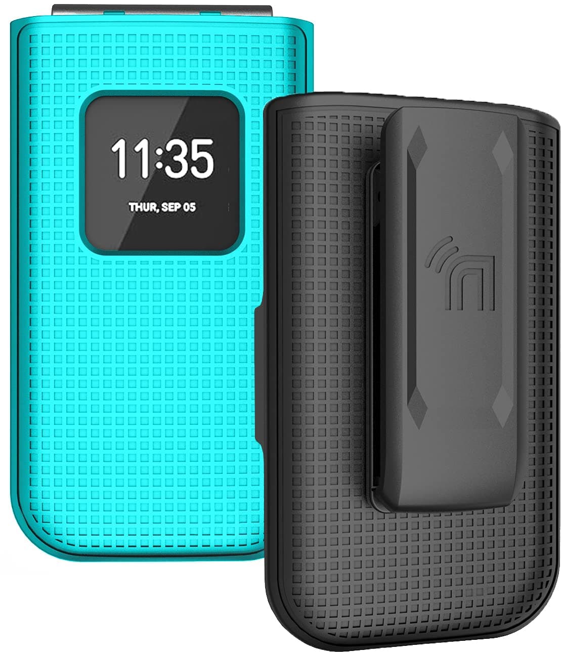Case with Clip for Nokia 2720 V Flip Phone, [Teal Mint Cyan] Snap-On Hard Shell Cover with [Rotating/Ratchet] Belt Hip Holster Holder for Verizon TA-1295