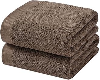 sense gnosis Chocolate Bath Towel Set of 2 Premium 100% Cotton Herringbone Striped Weave Ultra Soft Highly Absorbent Bath Towel for Bathroom 27 X 55 Inch