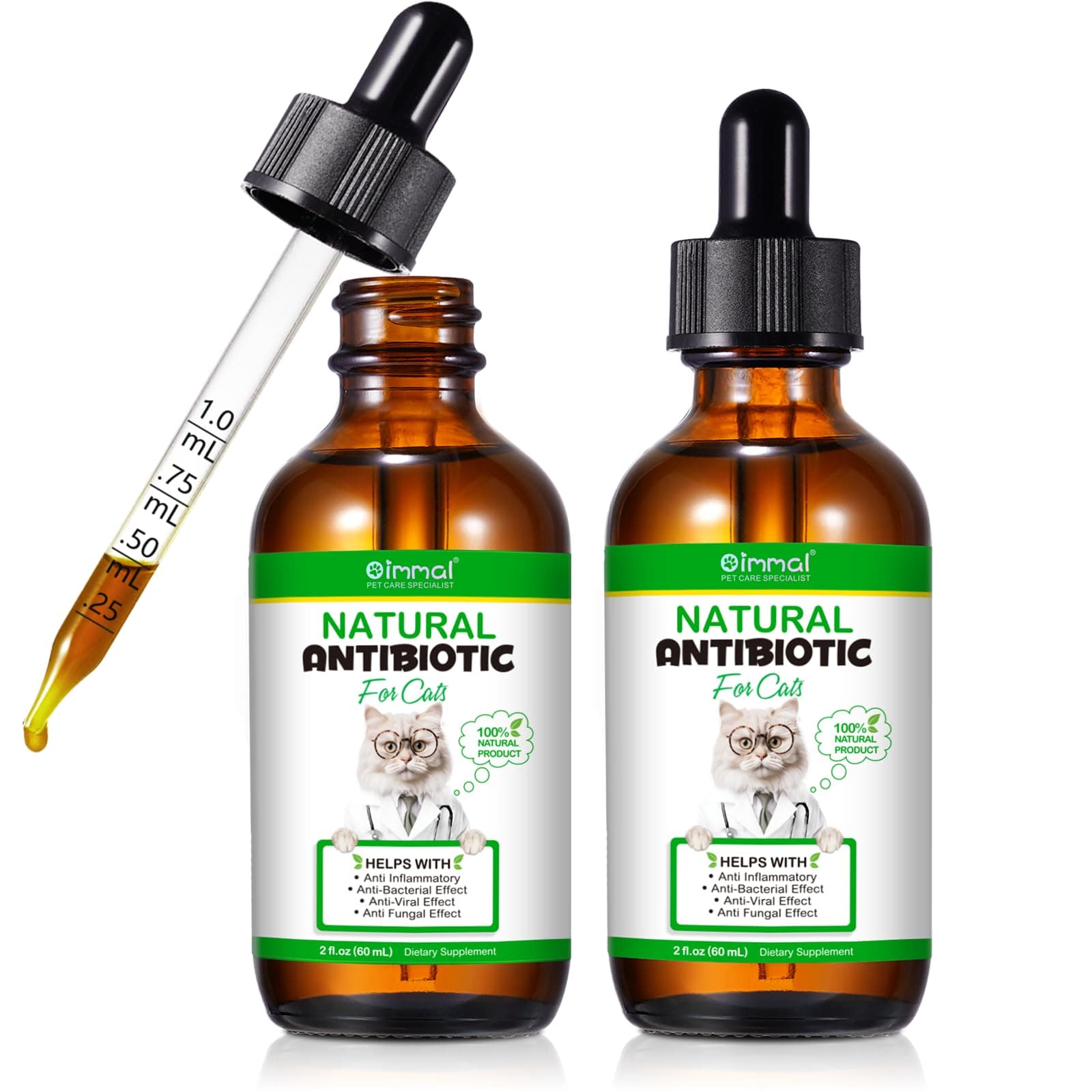 Natural Antibiotics for Cats, Antibiotic Liquid Drops Helps Immune System, Cat Antibiotic Supports Allergy Relief, Itching & UTI, Pet Health Supplies Multivitamins, Chicken Flavour - 4 Fl Oz / 2 Pack