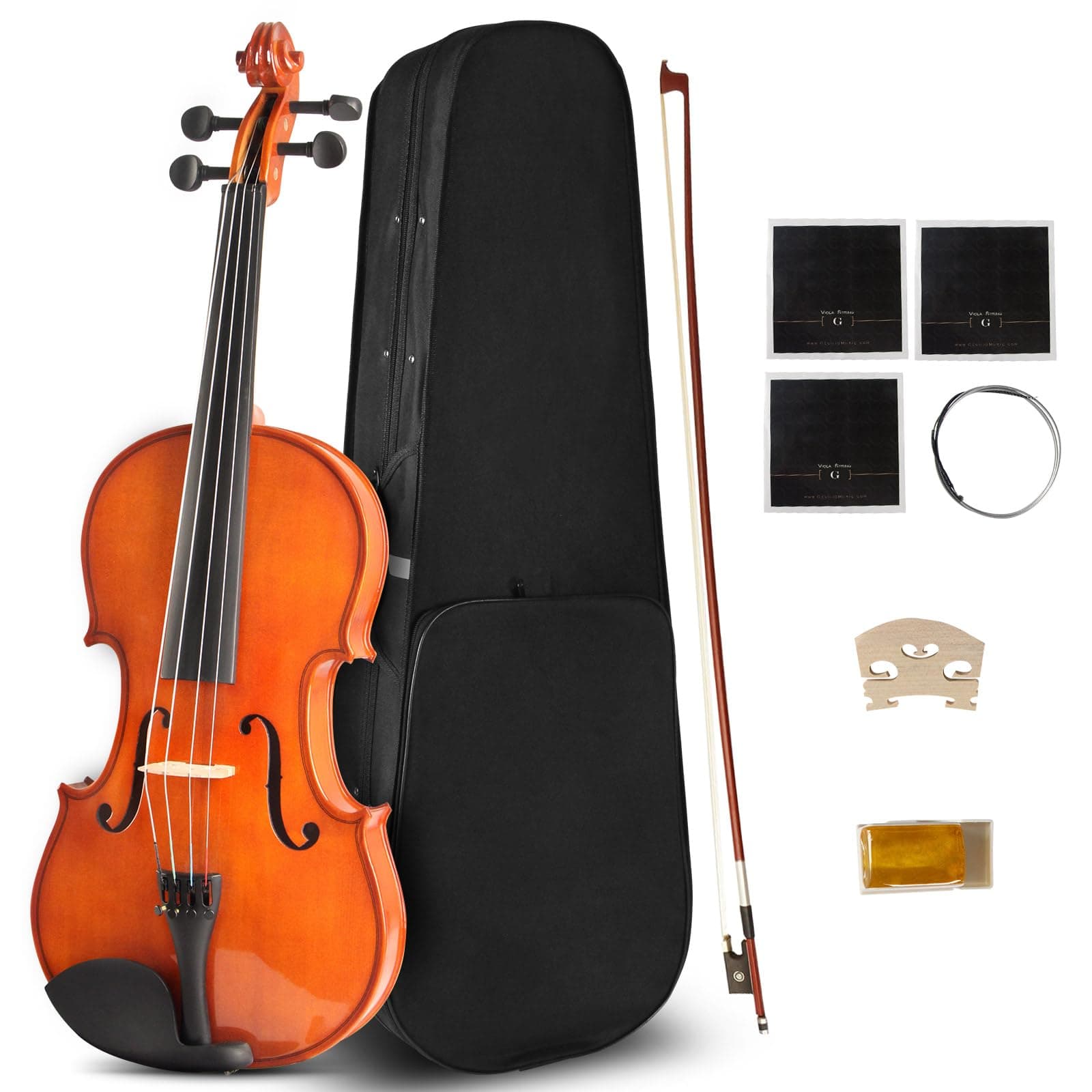 16 Inch MA250 Acoustic Viola, Varnish Solid Wood Viola with Case, Bow, Rosin, Musical Instrument Viola Set for Adults, Beginners Students