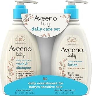 Daily Care Gift Set with Oat Extract & Prebiotic Oat, Contains Daily Moisturizing Body Lotion & Gentle 2-in-1 Baby Bath Wash & Shampoo, Hypoallergenic & Paraben-Free, Two Pack