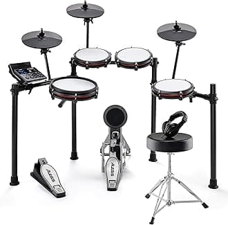 Nitro Max Kit Electric Drum Set with Quiet Mesh Pads, 10" Dual Zone Snare, Bluetooth, 440+ Sounds, Drumeo, USB MIDI, Drum Stool and Headphones