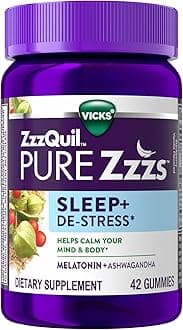 PURE Zzzs De-Stress Melatonin Sleep Aid Gummies, Helps Calm Your Mind and Body, Ashwagandha for Stress Support, Sleep Aids for Adults, 1 mg per gummy, 42 Count