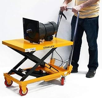 – Stanley X500 Hydraulic Mobile Table Lifter, Scissor Lift Trolley With Lockable Rear Casters, And Proportional Lowering, Height(340-900 Mm), 500 Kg Capacity, Yellow Colour