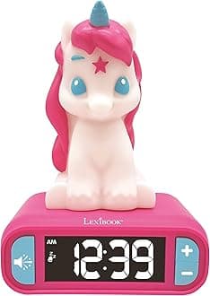 Lexibook-RL800UNI Veilleuse Enfant, Lumineuse, Effets sonores Licorne, Horloge, réveil pour Fille, Snooze, Couleur Rose, RL800UNI