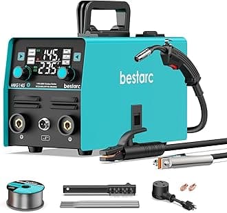 bestarc 145A MIG Welder, 110V/220V Gasless Flux Core MIG Welder/Lift TIG/Stick 3 in 1 Synergic MIG145 5GEN Welding Machine, Portable Flux Welder with Digital Screen Display