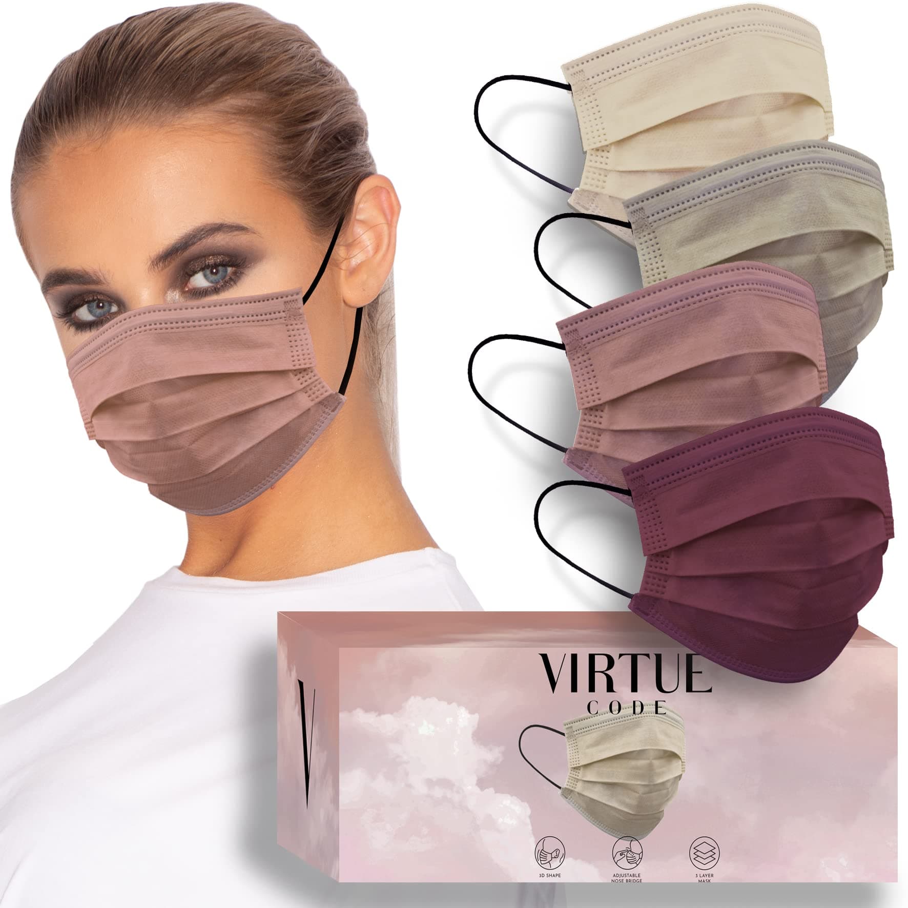Support Face Masks - Soft 3 Ply Comfort Face Masks, Colorful Disposable Face Mask 50 Pack. Earth Tones Colored Masks. Adults Mens and Womens Disposable Face Masks