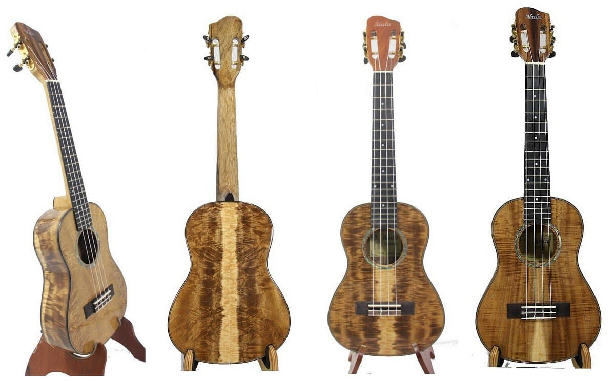 Alulu Handmade Solid Curly Acacia Koa Var. Vietnam Phu Quoc Island Wood Tenor Ukulele. Including One Hard Case. (Wood Grain Similar As Hawaiian Koa)