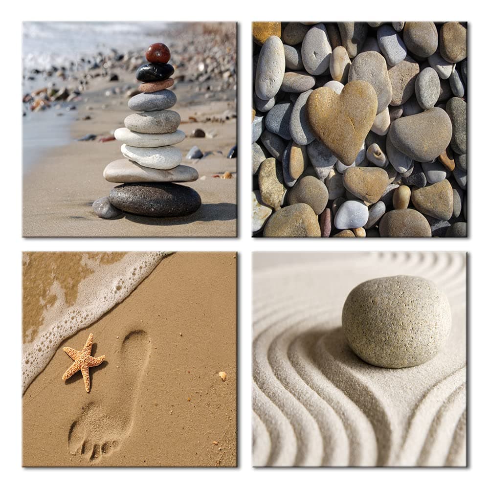 Wieco Art - Romantic Beach Theme 4 Piece Modern Giclee Artwork Sea Beach Ocean Canvas Prints Contemporary Abstract Seascape Pictures Paintings on Canvas Wall Art for Bedroom Home Decorations